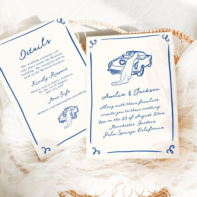Invitation Main de Whimsical Levé Marine Bleu + Détails Maria (Créateur téléchargé)