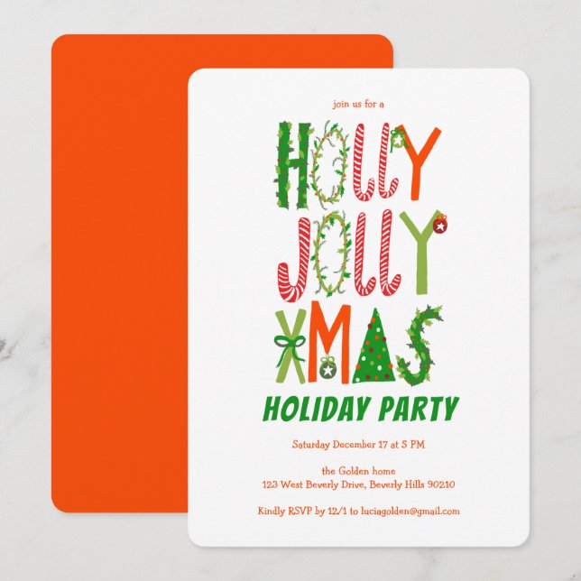 Invitation Main dessinée Holly Jolly Noël Fête de Noël PERSON (Devant / Derrière)