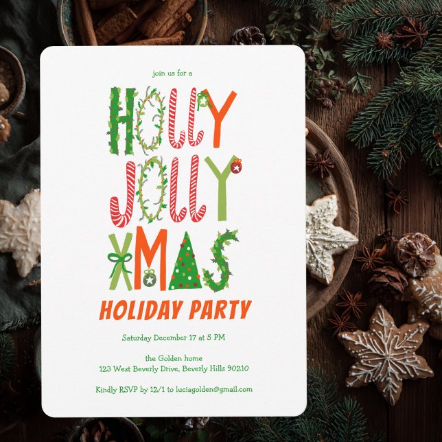 Invitation Main dessinée Holly Jolly Noël Fête de Noël PERSON (Hand Drawn Holly Jolly Christmas CUSTOM Holiday Invitation
)