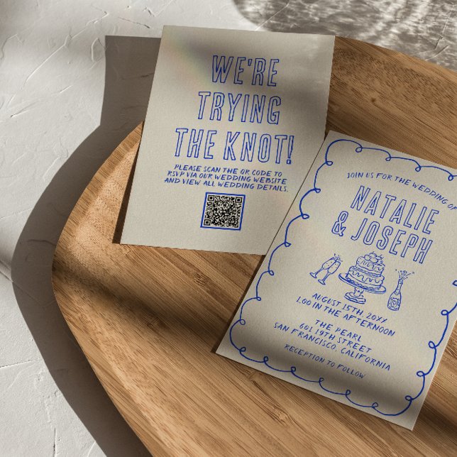 Invitation Main dessinée Scribble écrit Quirky QR Code Mariag (Créateur téléchargé)