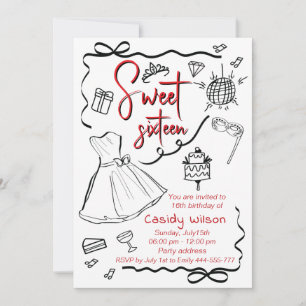 Invitation Main dessinée whimsy joueuse princesse douce 16