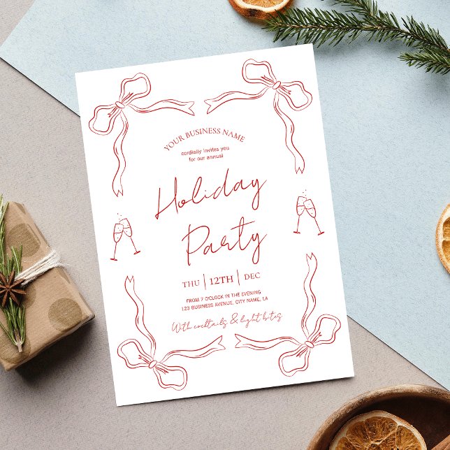 Invitation Main Drag Moderne Rouge Vacances d'affaires Fête d (Elegant unique red & white Christmas Party Business Invitation with fully editable text & colors)