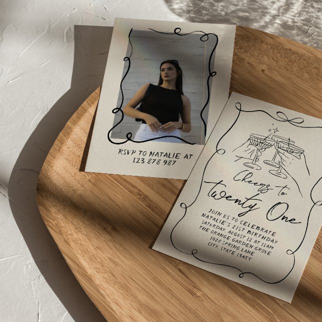 Invitation Main Drawn Bow 21e Fun Photo Anniversaire (Créateur téléchargé)