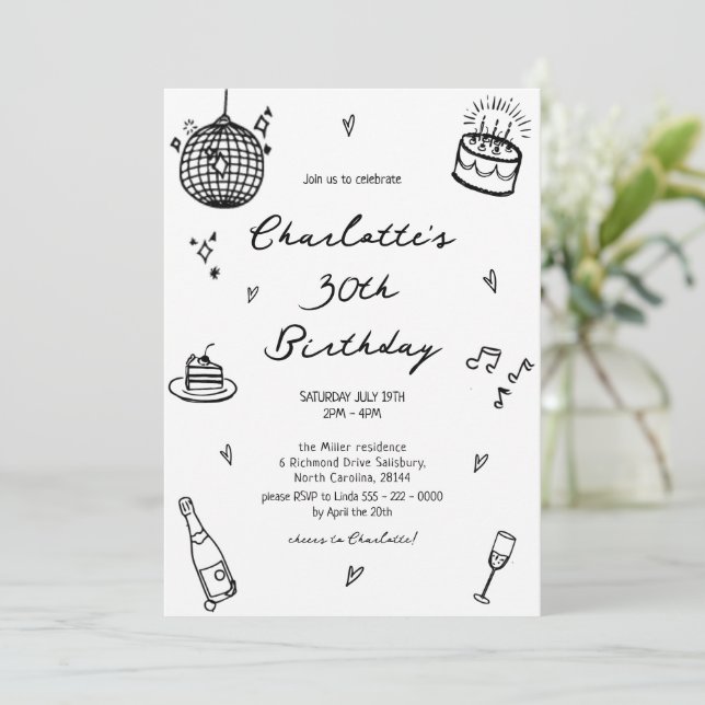 Invitation Main Drawn disco ball 30e anniversaire (Debout devant)