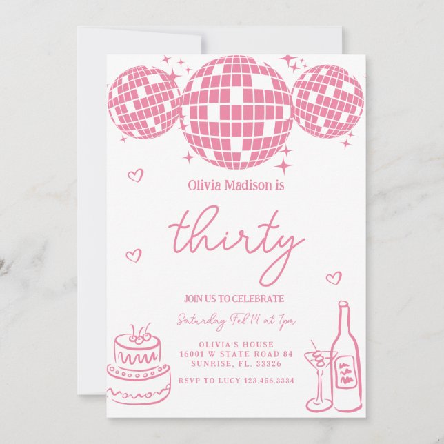 Invitation Main Drawn Disco Ball 30e fête d'anniversaire (Devant)