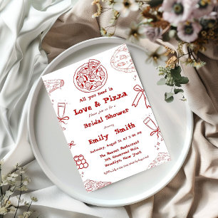 Invitation Main Drawn is love & Pizza Fête des mariées