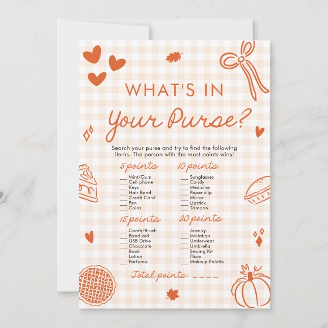Invitation Main Drawn What's In Your Purse Baby shower Jeu (Devant)