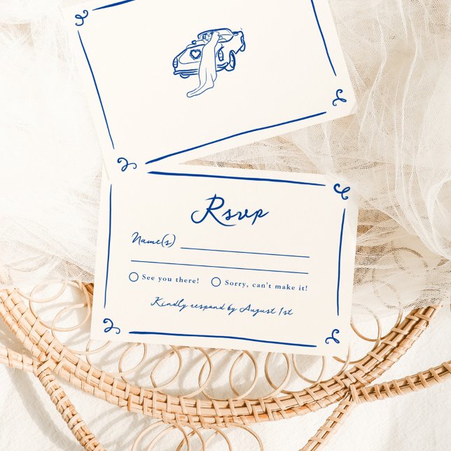 Invitation Main fantaisiste tirée marine mariage bleu RSVP (Créateur téléchargé)