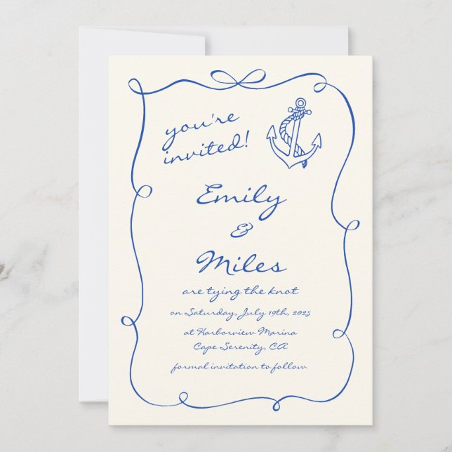 Invitation Main Glissée Mariage Nautique Enregistrer La Date (Devant)