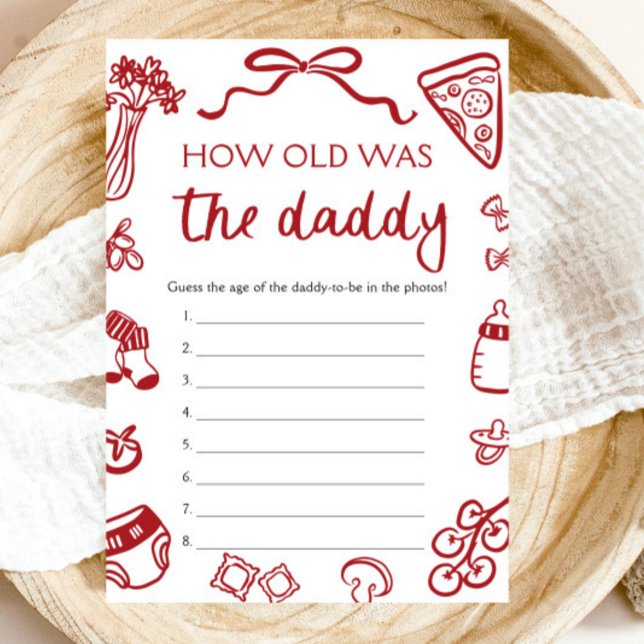 Invitation Main Italienne Rouge Dessinée Comme L'Ancien Était (Red Italian Hand Drawn How Old Was The Daddy Game)