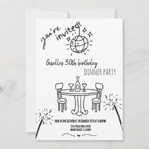 Invitation Main moderne dessinée Anniversaire Dîner Fête Invi
