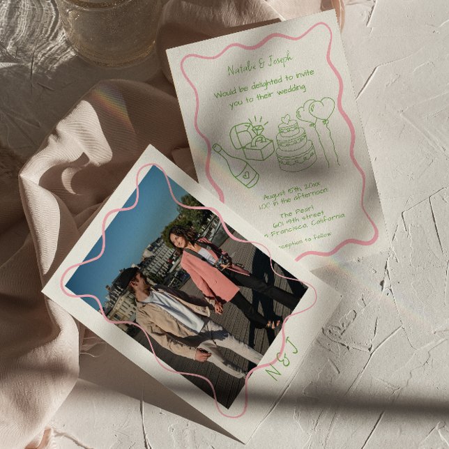 Invitation Main moderne dessinée couleur photo Mariage tendan (Créateur téléchargé)