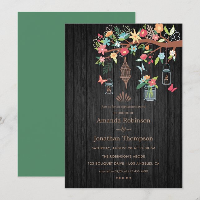 Invitation Main peinte Mason Jars Spring Engagement Party (Devant / Derrière)