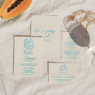 Invitation Main rétro dessinée Cake écrit Gras Mariage unique