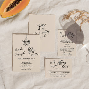 Invitation Main rétro dessinée Écrite Cupidé Mariage Quirky