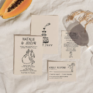 Invitation Main rétro dessinée Sketchy Quirky unique Mariage