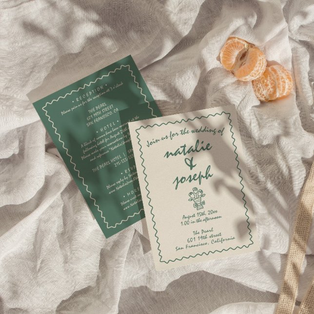 Invitation Main Rétro Écrite Tirée Unique Tout En Un Mariage (Créateur téléchargé)