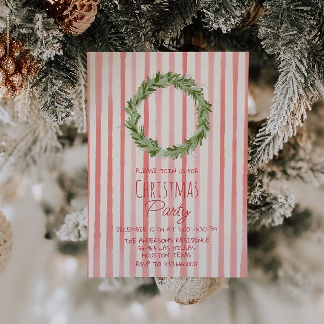 Invitation Main rétro tiré rouge vert Noël Fête de couronne (Créateur téléchargé)