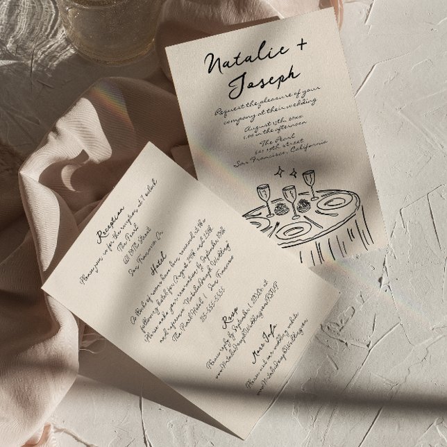 Invitation Main Rétro Tirée Écrite Quirky Tout En Un Mariage (Créateur téléchargé)