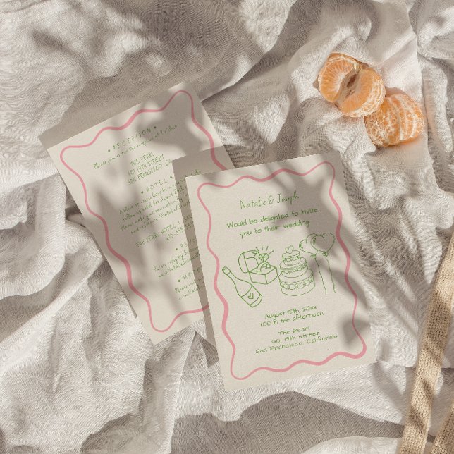 Invitation Main Rétro Tirée Funky Moderne Tout en un Mariage (Créateur téléchargé)