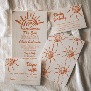 Invitation Main Rétro Tirée Ici Vient Le Baby shower Fils