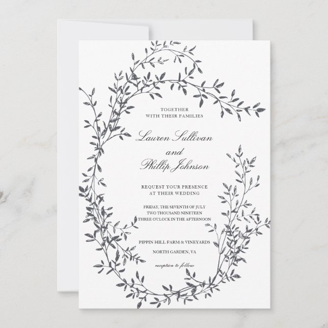 Invitation Main romantique dessinée fin Art Floral Mariage de (Devant)