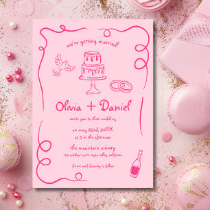 Invitation Main rose blanche tirée Mariage français Vintage