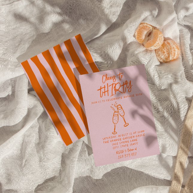 Invitation Main rose orange dessinée 30e Anniversaire lunaire (Créateur téléchargé)