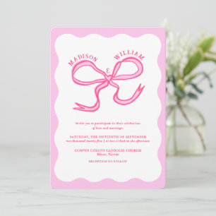 Invitation Main rouge rose tiré Wavy Retro Mariage