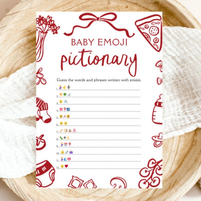 Invitation Main Rouge Tirée Italien Baby Emoji jeu de photos (Red Hand Drawn Italian Baby Emoji Pictionary Game)