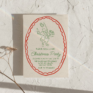 Invitation Main rustique tiré vert rouge Noël Fête de lapin d