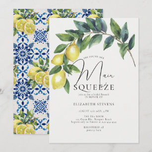 Invitation Main Squeeze Citron Arch Carreaux Bleus Fête des m