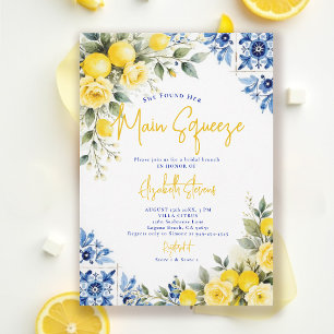 Invitation Main Squeeze Citron Carreaux Bleus Roses Réception