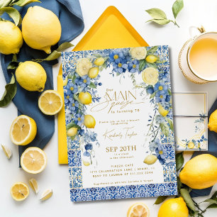 Invitation Main Squeeze Italie Citron Carreaux Bleus Annivers