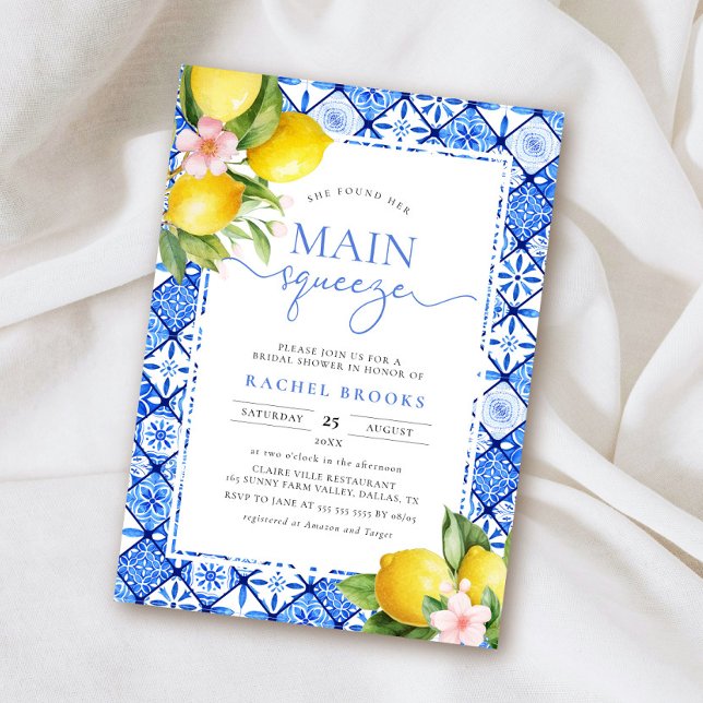 Invitation Main Squeeze Lemon Italien Carrelage bleu Fête des (Créateur téléchargé)