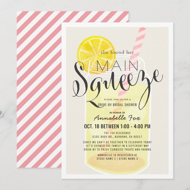 Invitation Main Squeeze Lemonade Jar Fête des mariées Drive-b (Devant / Derrière)
