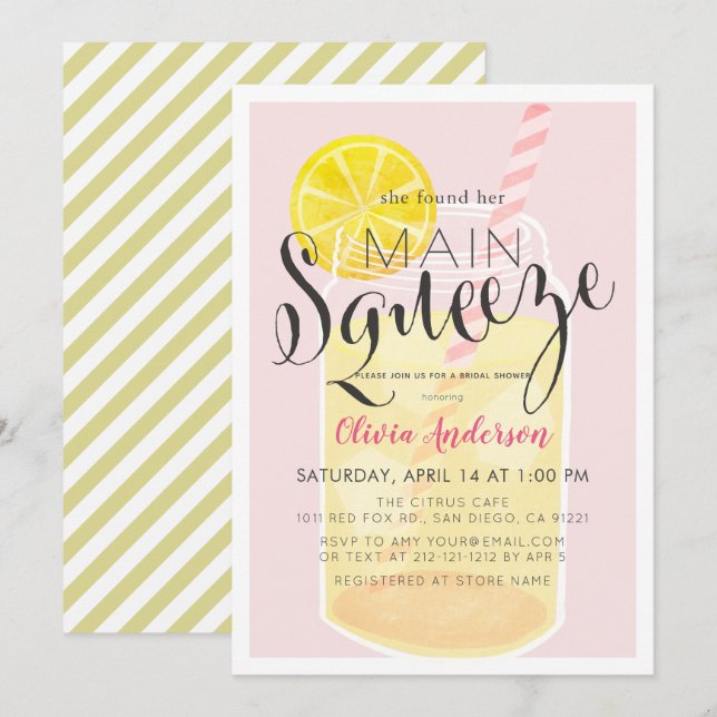 Invitation Main Squeeze Lemonade Mason Jar Fête des mariées r (Devant / Derrière)
