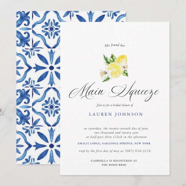 Invitation Main Squeeze Moderne Aquarelle Mariée de citron (Devant / Derrière)