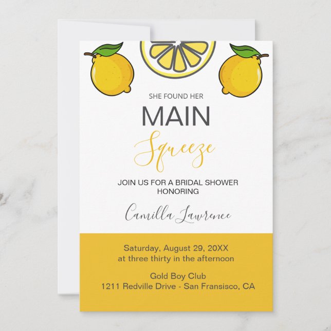 Invitation Main Squeeze Tropical Citrus Lemon Bridal Shower  (Devant)