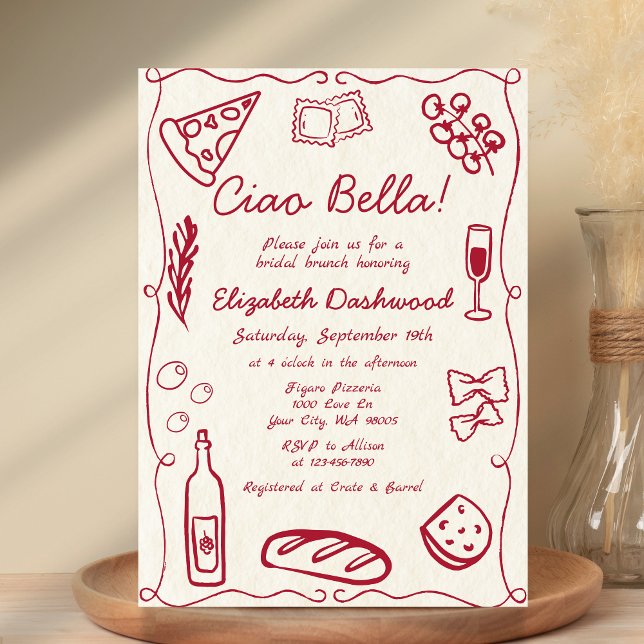 Invitation Main tiré Retro Rouge Italien Décontracté Bridal B (Créateur téléchargé)