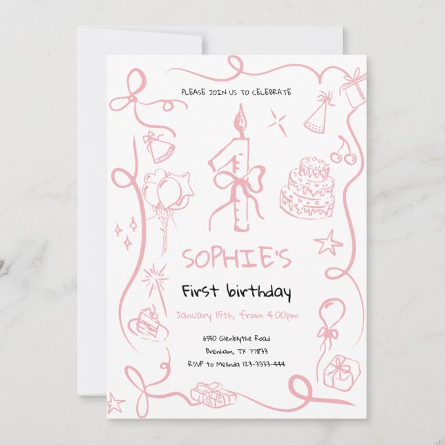 Invitation Main tirée 1er Anniversaire Invitation, Anniversai (Devant)