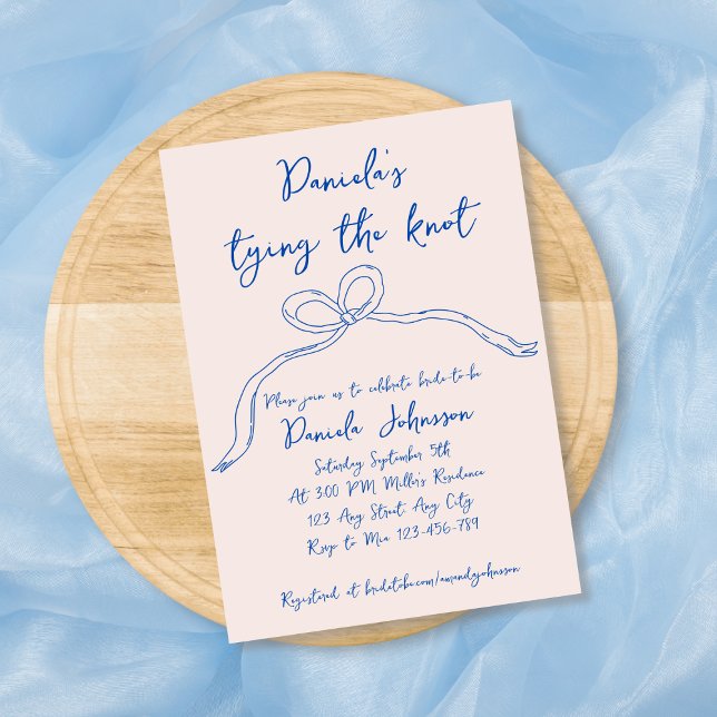 Invitation Main Tirée Bow Bleu Attache La Fête des mariées De (Hand Drawn Bow Blue Tying The Knot Bridal Shower Invitation)