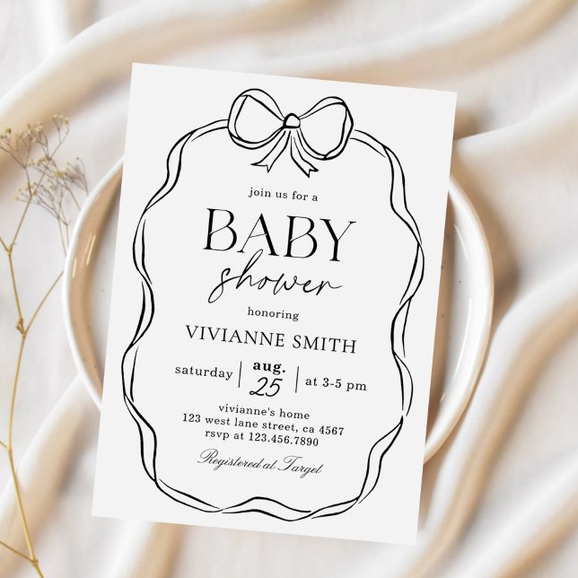 Invitation Main Tirée Bow Noir Baby Girl Douche (Créateur téléchargé)