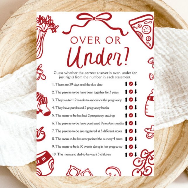 Invitation Main Tirée Italienne Au-Dessus Ou Sous Baby shower (Hand Drawn Italian Over Or Under Baby Shower Game)