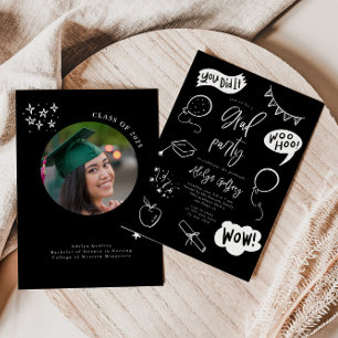 Invitation Main tirée Quirky Black Graduation Party