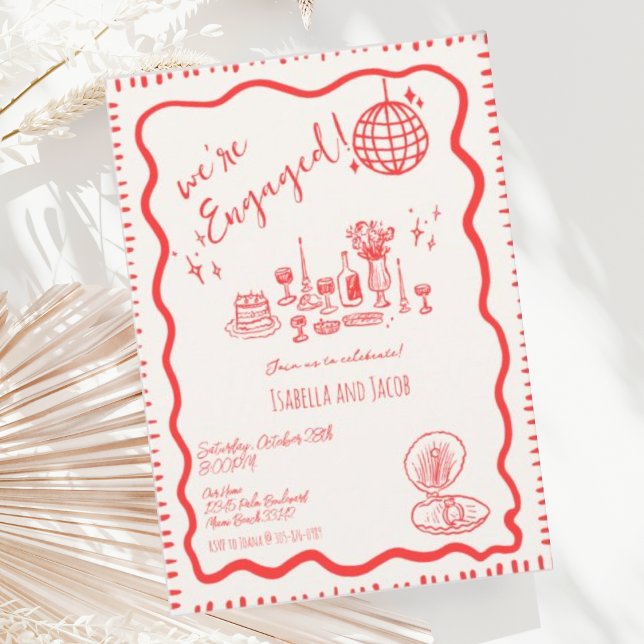 Invitation Main tirée Quirky Wavy Engagement Party (Créateur téléchargé)