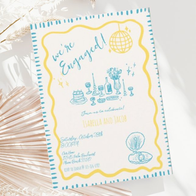 Invitation Main tirée Quirky Wavy Engagement Party (Créateur téléchargé)