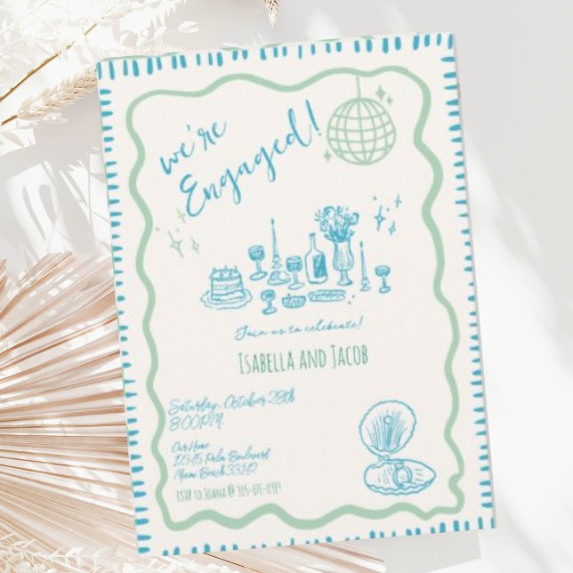 Invitation Main tirée Quirky Wavy Engagement Party (Créateur téléchargé)