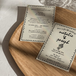 Invitation Main Tirée Rétro Unique Quirky Tout En Un Mariage