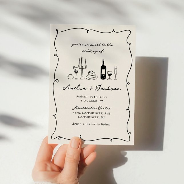 Invitation Main tirée Retro, Whimsical & Mariage chic (Créateur téléchargé)